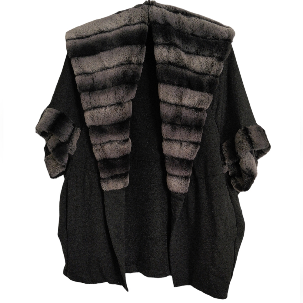 Capote Small Faux Fur Bat Wing Open Front Sweater